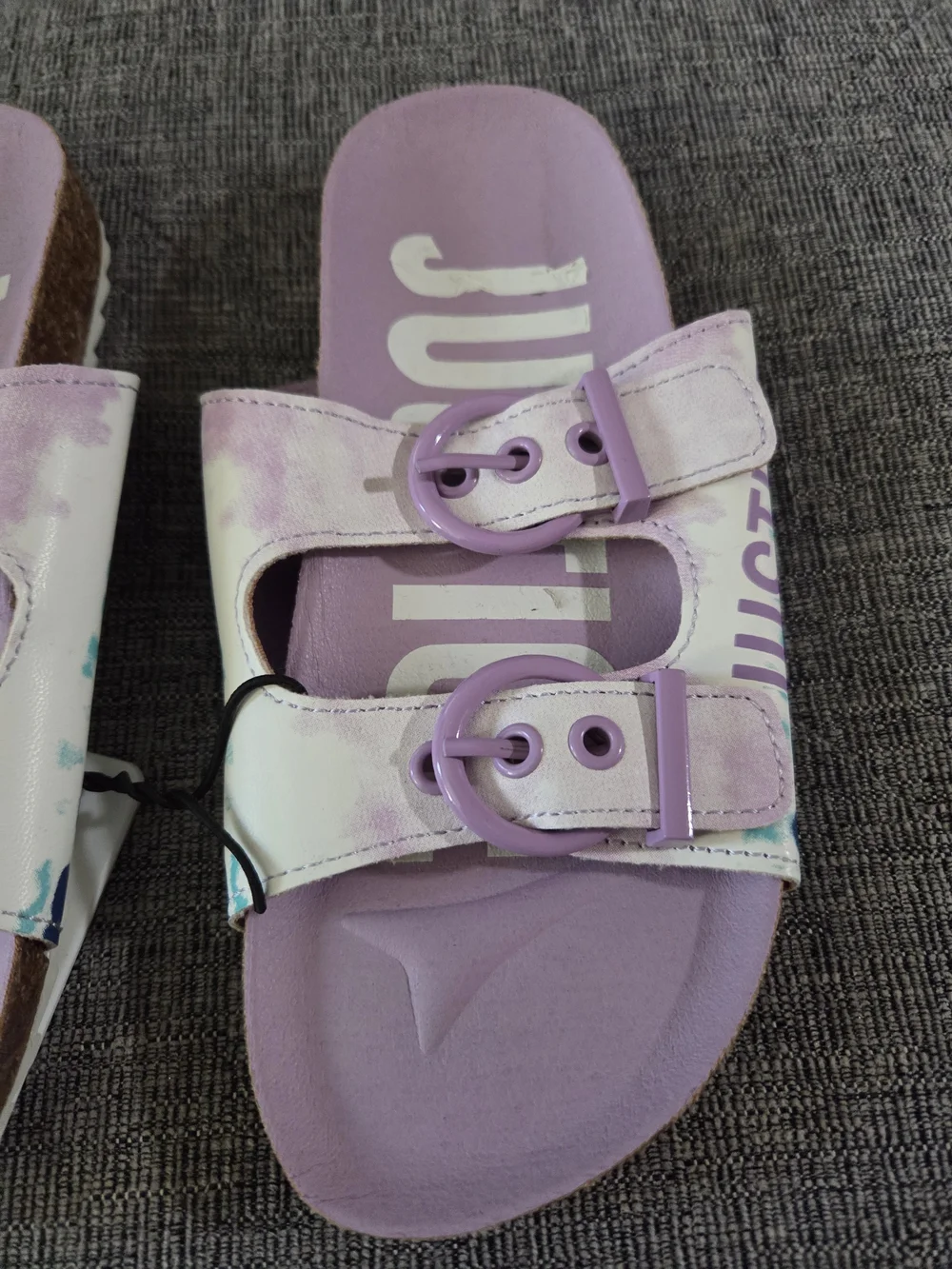 NWT Justice Little Girls Lavender Tie-Dye Double-Buckle Slide Sandals Size 1